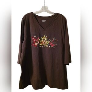 Catherines Brown Relaxed Embellished Leaf Sequin T-Shirt